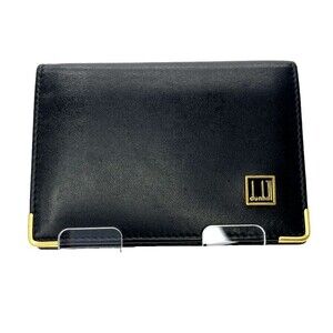 Dunhill Black Leather Card Case Wallet w logo w corner protectors Italy 6BM0309